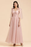 Gorgeous Puffy Sleeves Sparkly Aline Evening Party Dress Chiffon Floor Length Prom Dress