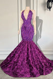 Gorgeous Purple V-neck Sequins Sleeveless Floor-length Mermaid Prom Dresses