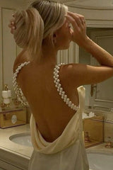 Suzhoufashion Gorgeous Sheath Spaghetti Straps Yellow Long Party Dress With Pearl Backless Formal Evening Gown