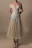 Gorgeous Short Long Off-the-Shoulder Beadings Bridal Dress With Lace
