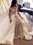 Gorgeous Short Sleeve Lace Wedding Dresses Custom Made Bridal Gowns with Long Train BA5502