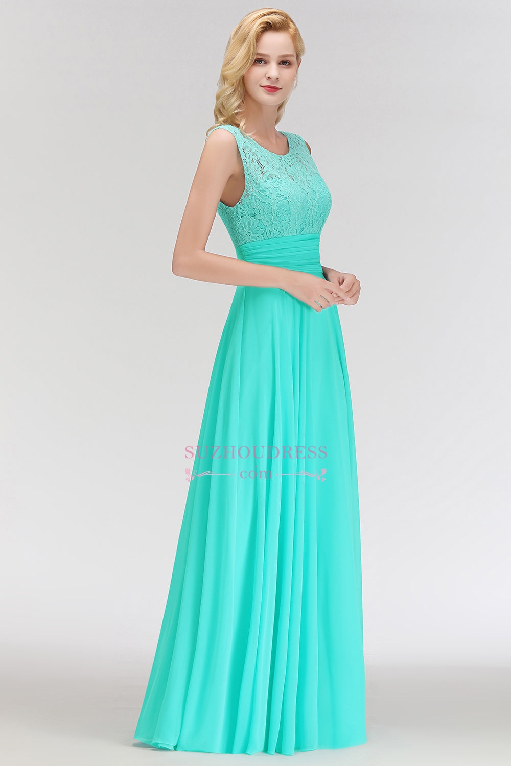 Gorgeous Sleeveless Long Bridesmaid Dress | Floor-Length Lace Chiffon Party Dresses