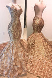 Gorgeous Sleeveless Sequins Mermaid Prom Dress With Flwoer Bottom