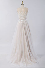Gorgeous Sleeveless Straps Jewel Wedding Dress | A-line Tulle Ruffles Bridal Gowns