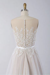 Gorgeous Sleeveless Straps Jewel Wedding Dress | A-line Tulle Ruffles Bridal Gowns