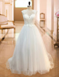 Gorgeous Sleeveless Tulle A-Line Ruffles Wedding Dresses With Lace
