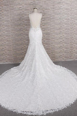 Gorgeous Spaghetti Straps Mermaid Wedding Dress | With Appliques Ivory Sleeveless Bridal Gowns