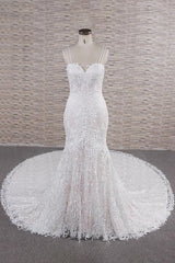 Gorgeous Spaghetti Straps Mermaid Wedding Dress | With Appliques Ivory Sleeveless Bridal Gowns