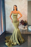 Gorgeous Spaghetti Straps Sage Green Mermaid Prom Dress Long