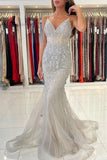 Gorgeous Spaghetti Straps Sleeveless Mermaid Floor-Length Lace Prom Dresses