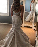 Gorgeous Strapless Mermaid Wedding Dress Sweetheart Tulle Lace Overskirt Bridal Gowns with Beadings