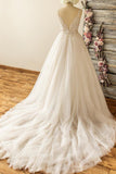 Gorgeous Straps Sleeveless Tulle Wedding Dress | A-line Appliques Lace Bridal Gowns