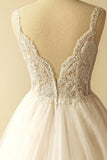Gorgeous Straps Sleeveless Tulle Wedding Dress | A-line Appliques Lace Bridal Gowns