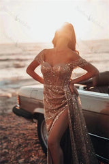 Gorgeous Sweetheart Off-the-Shoulder Mermaid Evening Formal Dress with Split Sequined