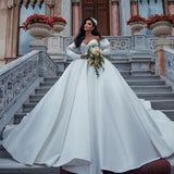 Gorgeous Sweetheart Satin Ruffles Ball Gown Wedding Dresses