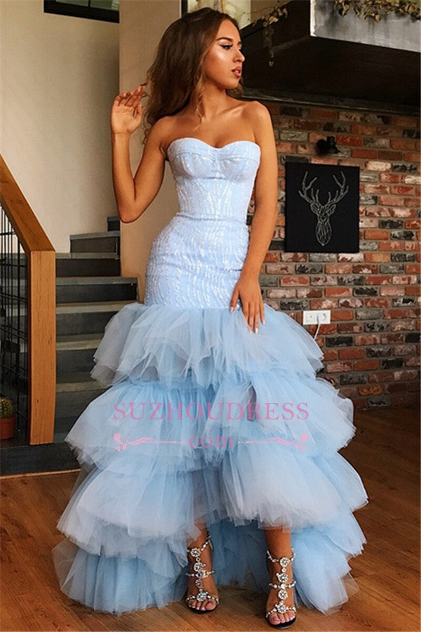 Gorgeous Sweetheart Sleeveless Ruffles Prom Dresses | Mermaid Tulle Floor-Length Evening Dresses