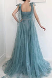 Gorgeous Tulle Sleeveless Dusty Blue Sweetheart High Split Prom Dresses