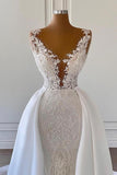 Gorgeous V-neck Sleeveless A-line Wedding Dress With Detachable Train