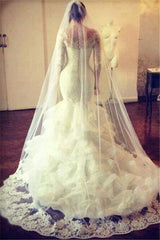 Gorgeous Wedding Dresses Lace Mermaid Long Sleeve Bridal Gowns with Wedding Veil