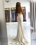 Gorgeous White Satin Sleevelesss V Neck Mermaid Prom Dresses With Ruffles