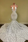 Gorgeous White V-Neck Sleeveless Prom Dress Mermaid Lace Bottom Flowers