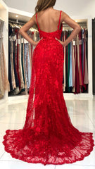 Graceful Sleeveless Tulle Ruby Beading Lace Mermaid Prom Dresses