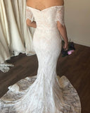 Graceful Sweetheart Short Sleeves Wedding Dresses Off The Shoulder Lace Mermaid Bridal Gowns