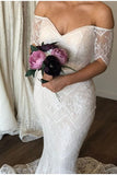 Graceful Sweetheart Short Sleeves Wedding Dresses Off The Shoulder Lace Mermaid Bridal Gowns