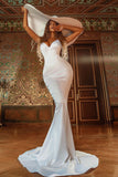 Graceful Sweetheart White Satin Mermaid Prom Dresses