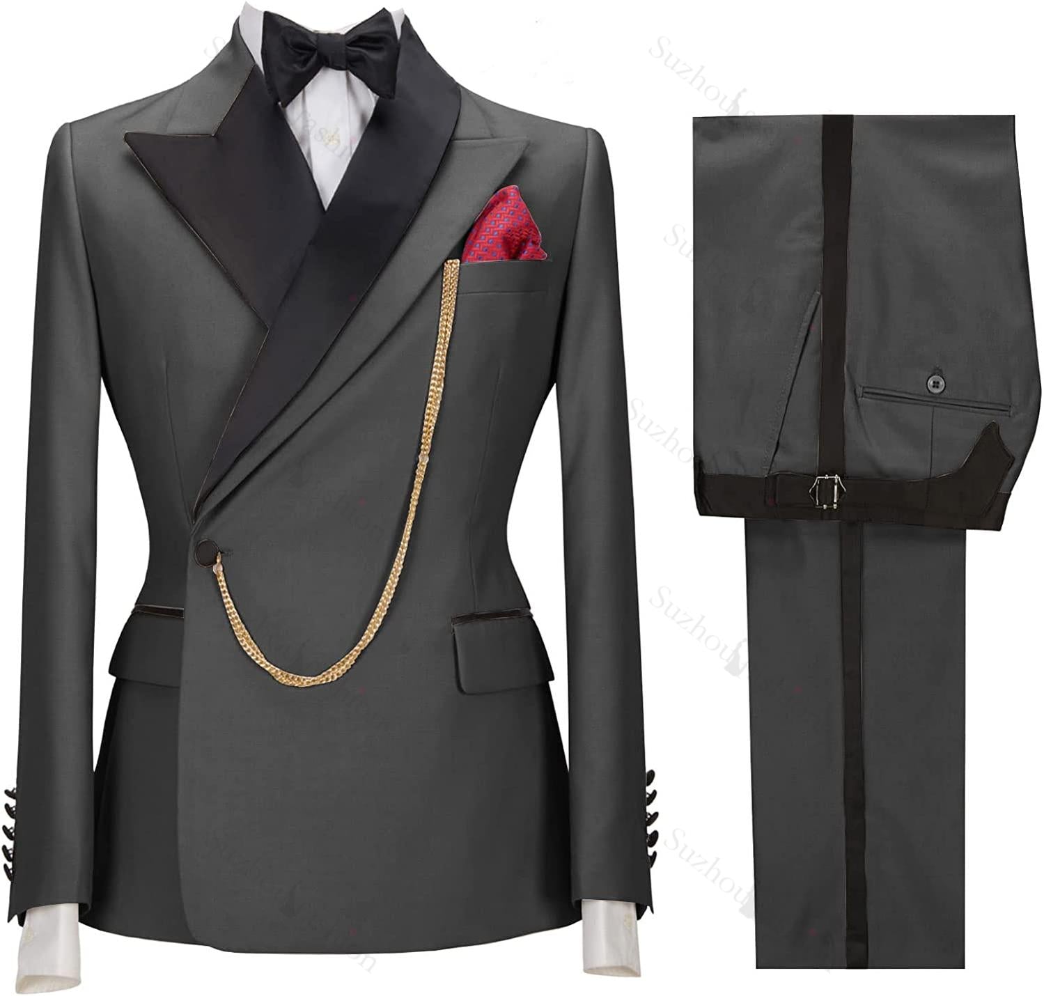 Gray Two Piece Peaked Lapel Prom Suit