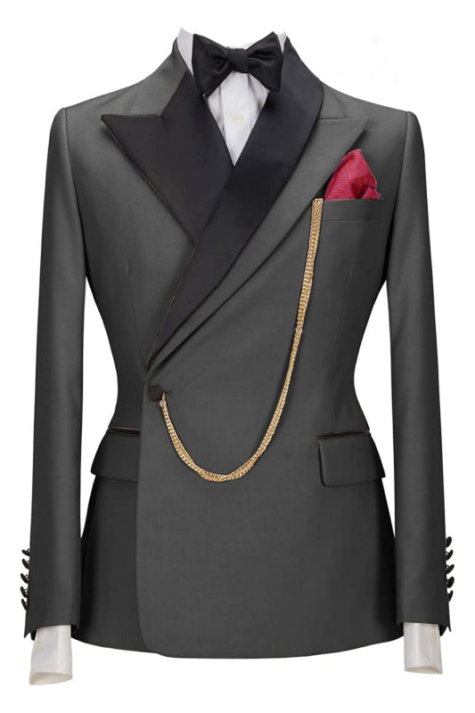 Gray Two Piece Peaked Lapel Prom Suit