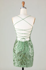 Green Homecoming Dress Beaded Backless Tight Sequin Short Prom Dress