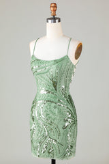 Green Homecoming Dress Beaded Backless Tight Sequin Short Prom Dress
