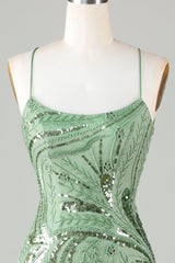 Green Homecoming Dress Beaded Backless Tight Sequin Short Prom Dress