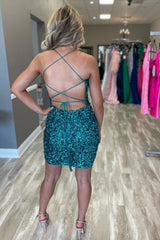 Green Homecoming Dresses Backless Spaghetti Straps Tight Short Cocktail Dresses