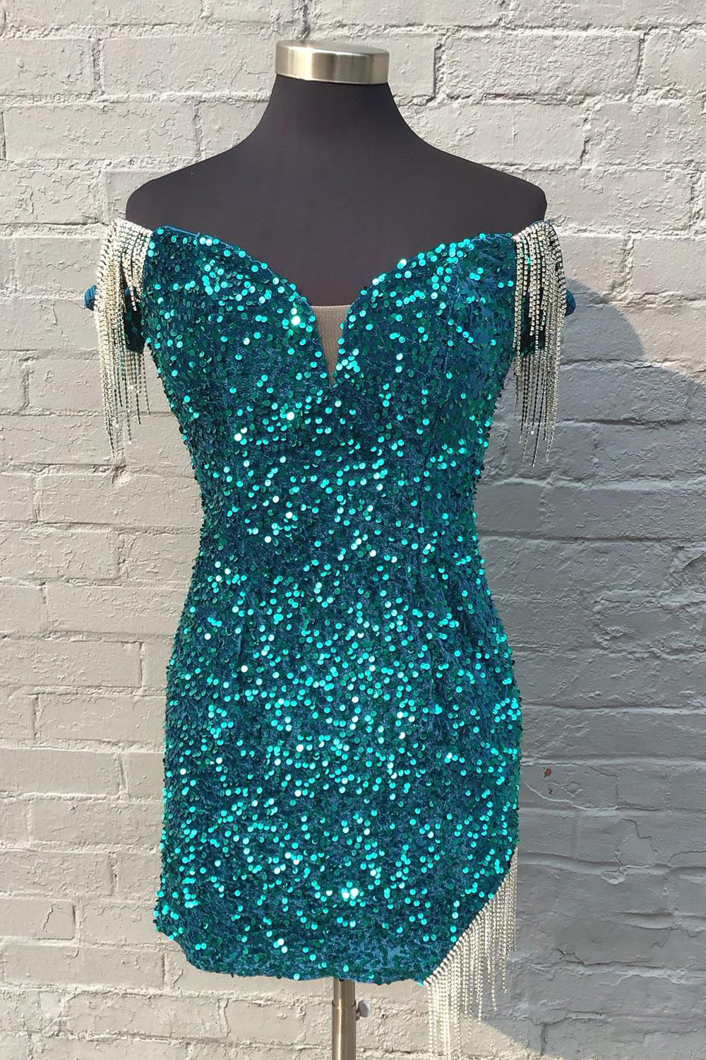 Green Homecoming Dresses Fringed Sequin Tight Short Cocktail Dresses