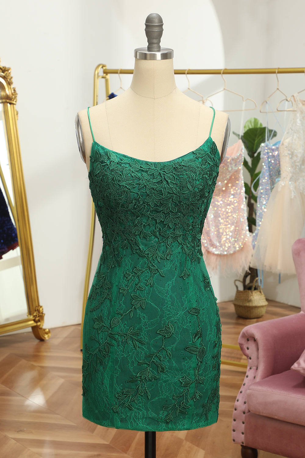 Green Homecoming Dresses Lace Tight Prom Dress