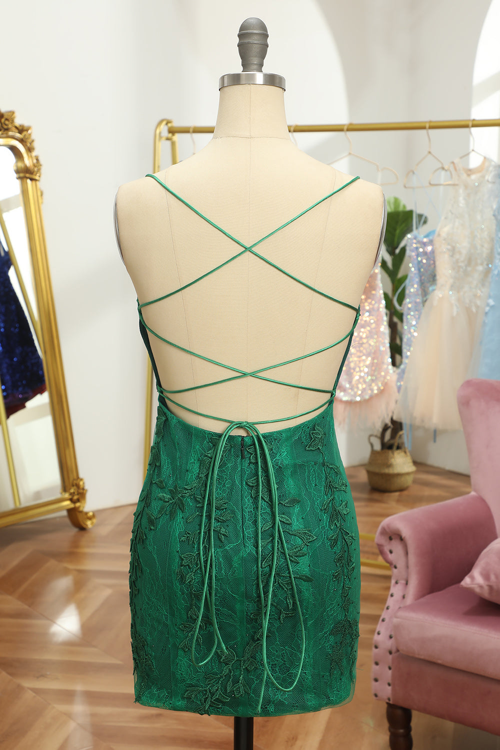 Green Homecoming Dresses Lace Tight Prom Dress