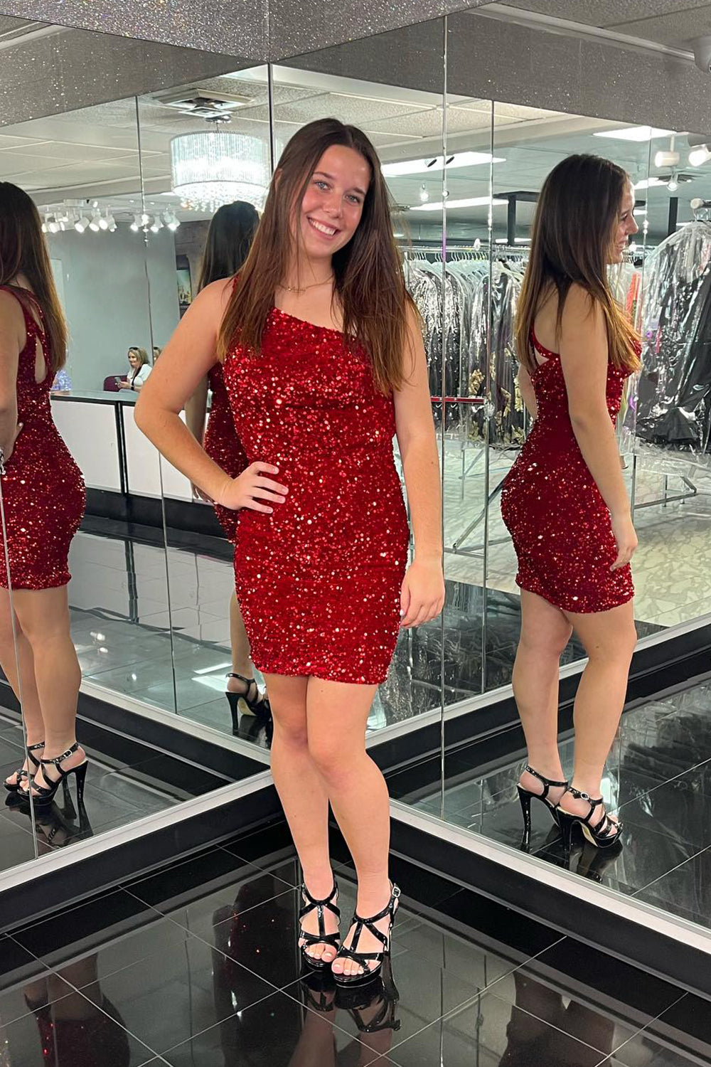 Green Homecoming Dresses Sequin One Shoulder Tight Prom Dress