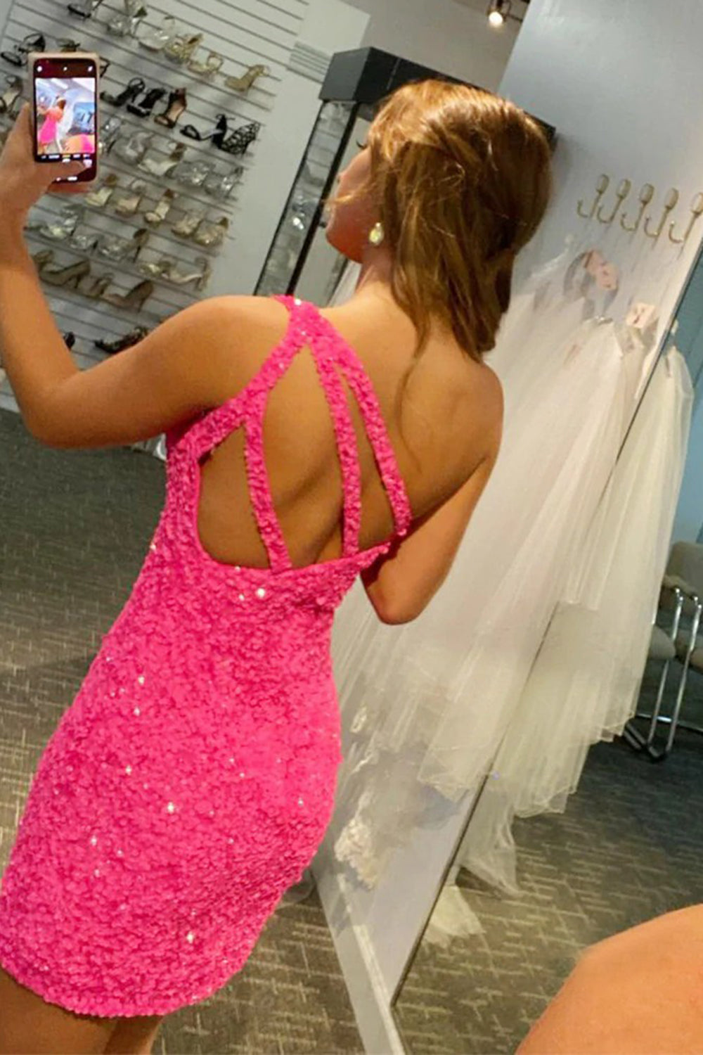 Green Homecoming Dresses Sequin One Shoulder Tight Prom Dress