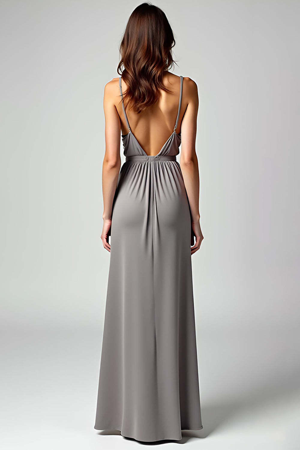 Grey Spaghetti Straps Sheath Long Formal Dress With Slit