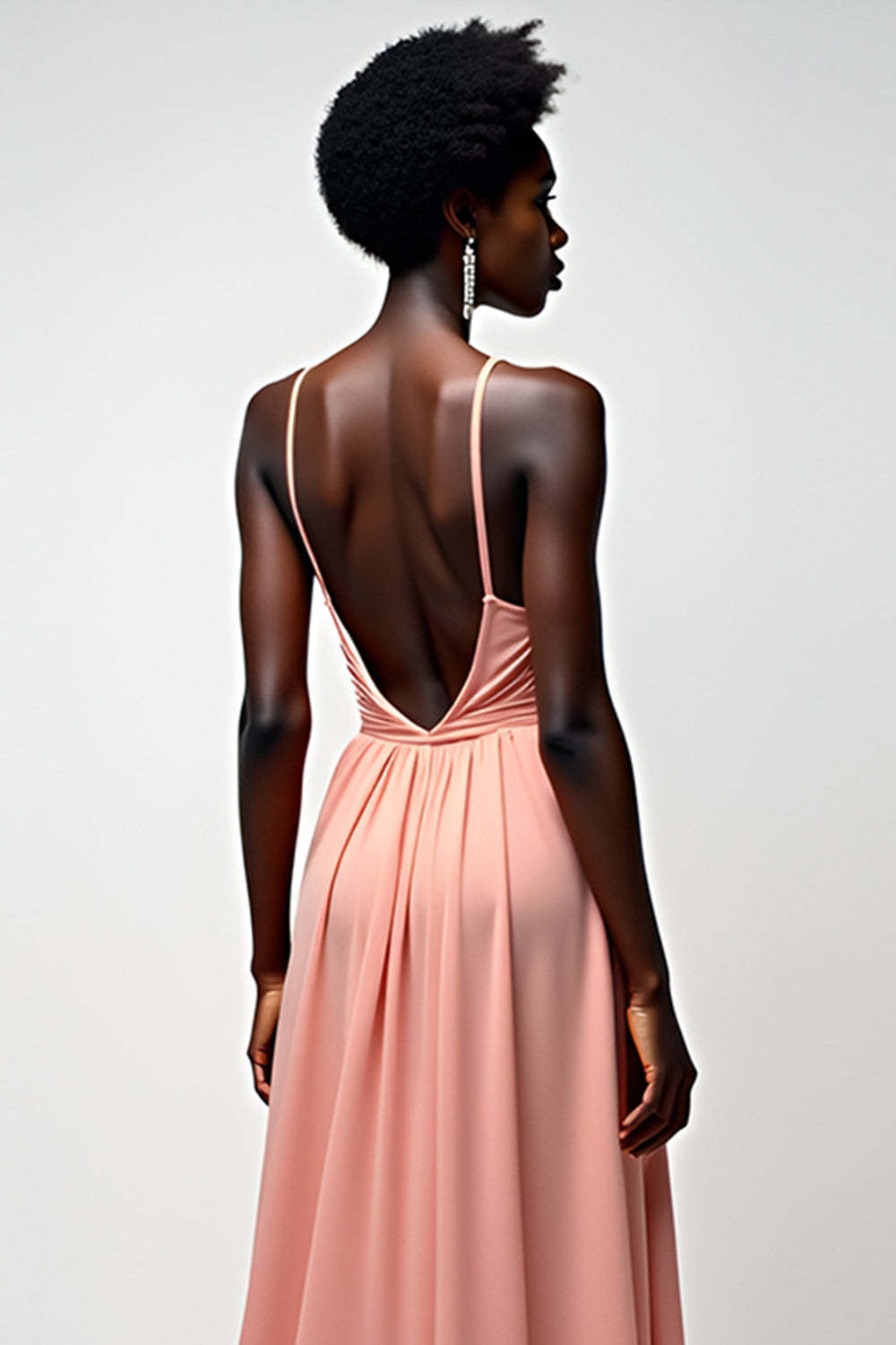 Halter Blush Pink Wedding Guest Dress A Line Ruched Long Formal Dress