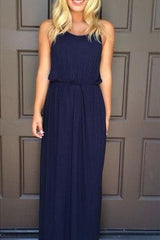Halter Chiffon Navy Blue Summer Beach Prom Dress Simple Chiffon Evening Gown