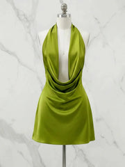Halter Cowl Neck Satin Homecoming Dresses Mini Cocktail Dress