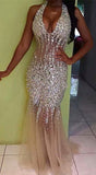 Halter Crystal Mermaid Party Dress Sparkly Rhinestone Evening Gown CE0166
