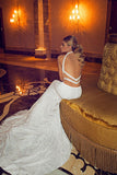 Halter Crystals Beadings Wedding Dresses Mermaid Sweep Train Open Back Bridal Gowns SZSM236