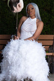 Halter Feather Mermaid Prom Dresses | Sexy Open Back Sleeveless Evening Dresses