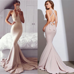 Halter Sexy Evening Gown Sleeveless Mermaid Long V-neck Prom Dress BA5478