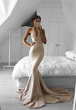 Halter Sexy Evening Gown Sleeveless Mermaid Long V-neck Prom Dress BA5478