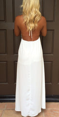 Halter Summer White V-Neck Evening Gowns Backless Maxi Dresses
